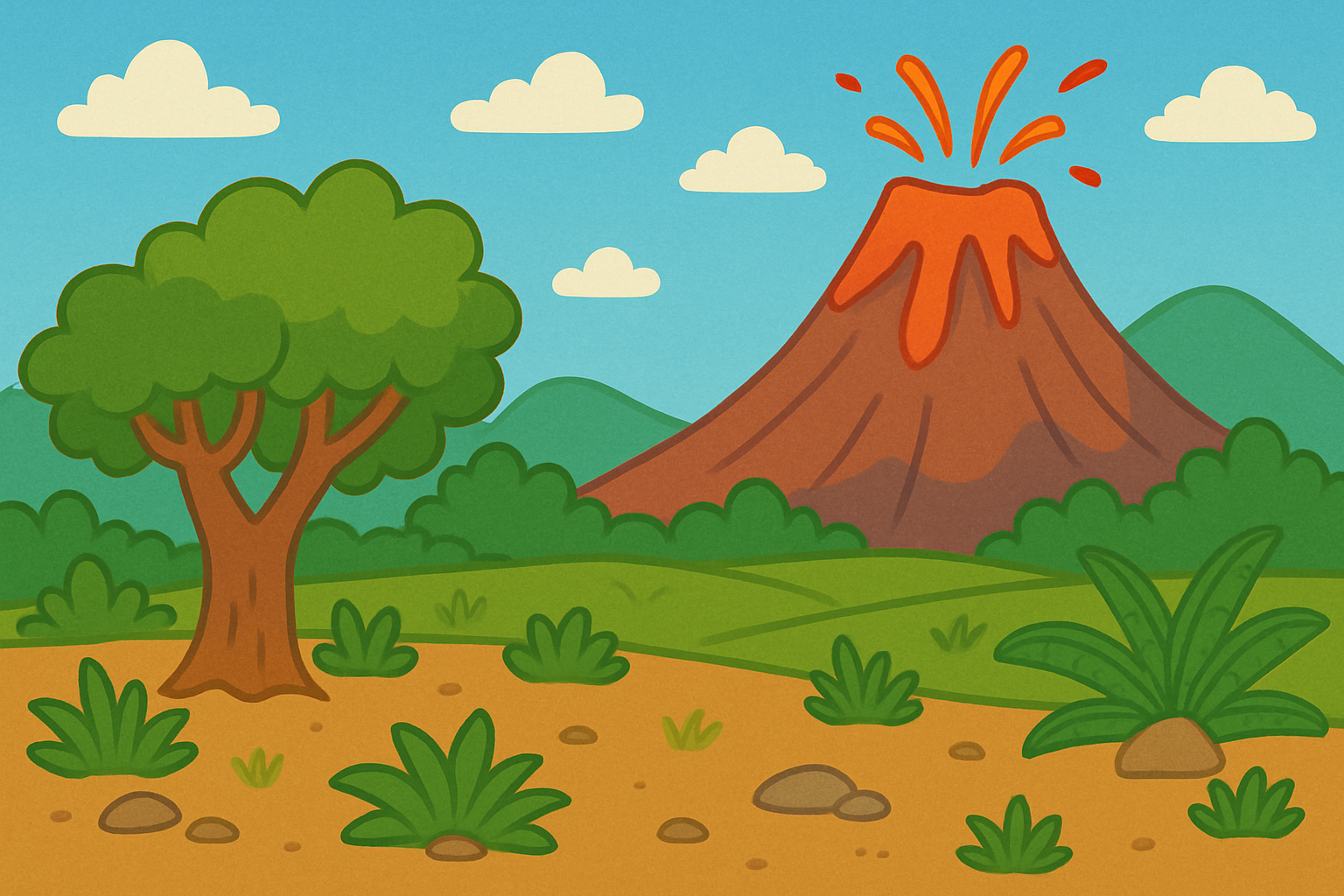 A vibrant landscape with various dinosaurs.